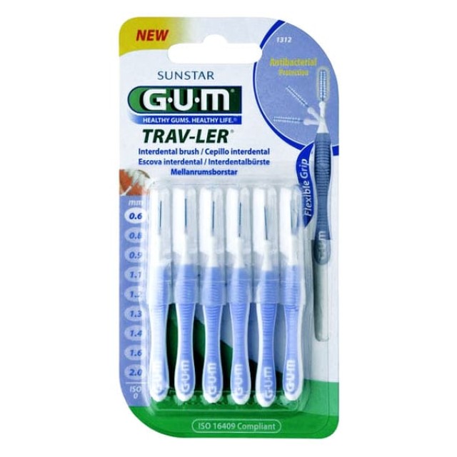 Gum 1312 Trav-Ler 0.6, Μεσοδόντιο Βουρτσάκι 0,6mm Μωβ 6τεμ