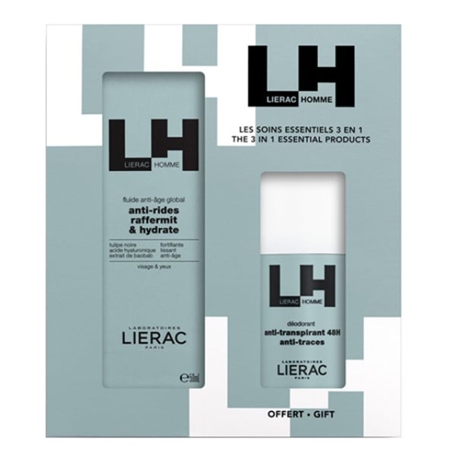 Lierac Homme Promo Fluide Anti-Age Global Anti-Rides Λεπτόρρευστη Κρέμα με Ολοκληρωμένη Αντιγηραντική Δράση, 50ml & Δώρο Deodorant 48h Αποσμητικό, 50ml, 1σετ