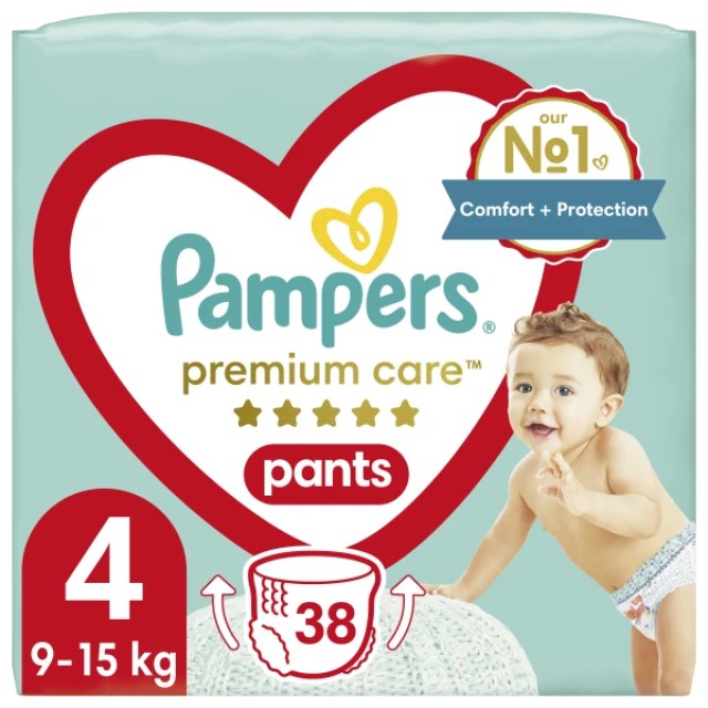 Pampers πάνες βρακάκι παιδικές premium care Νο. 4/ 9-15kg (38τεμ.)